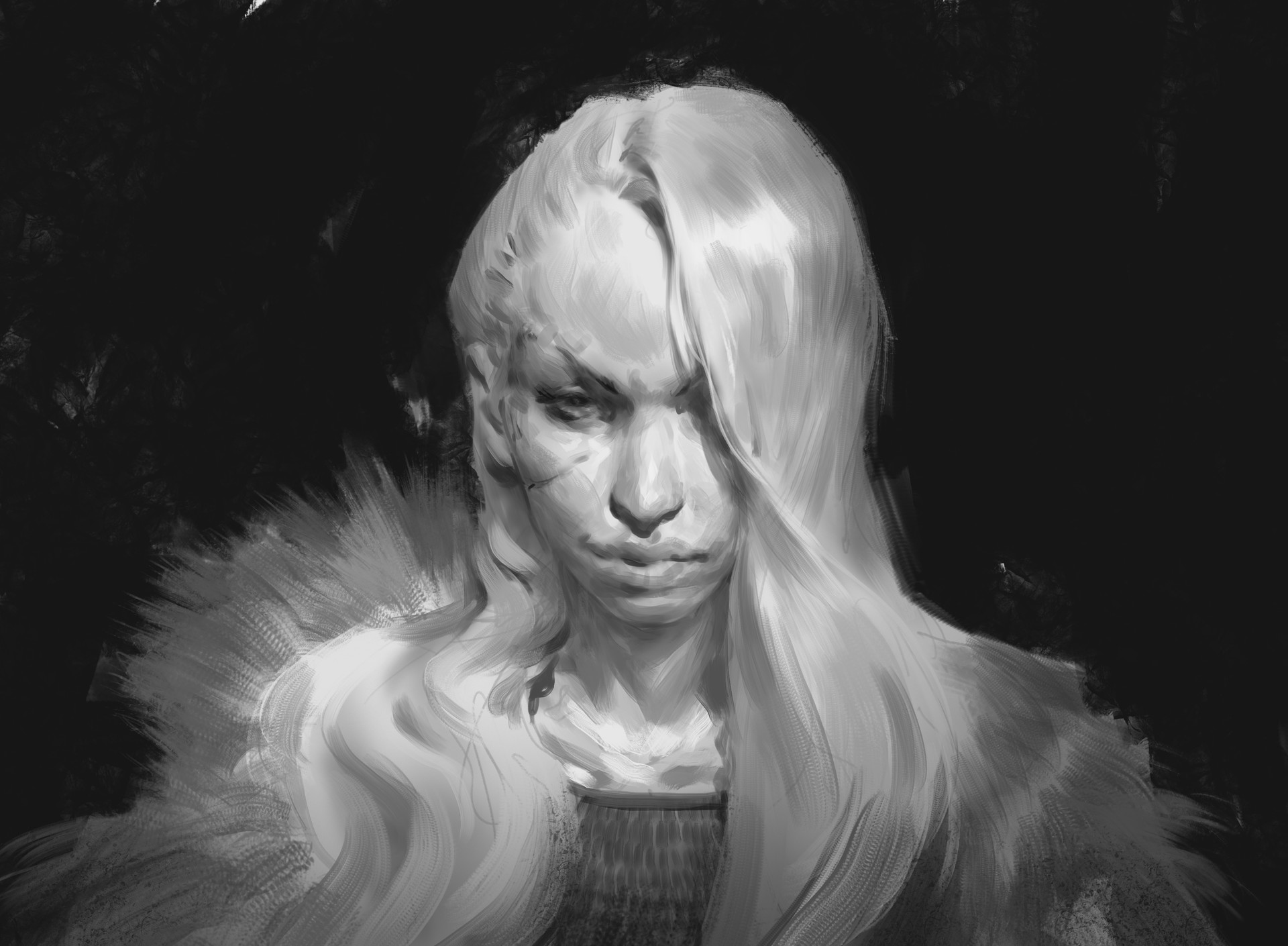 Even Amundsen digital painting Character design Sketchy woman in grey