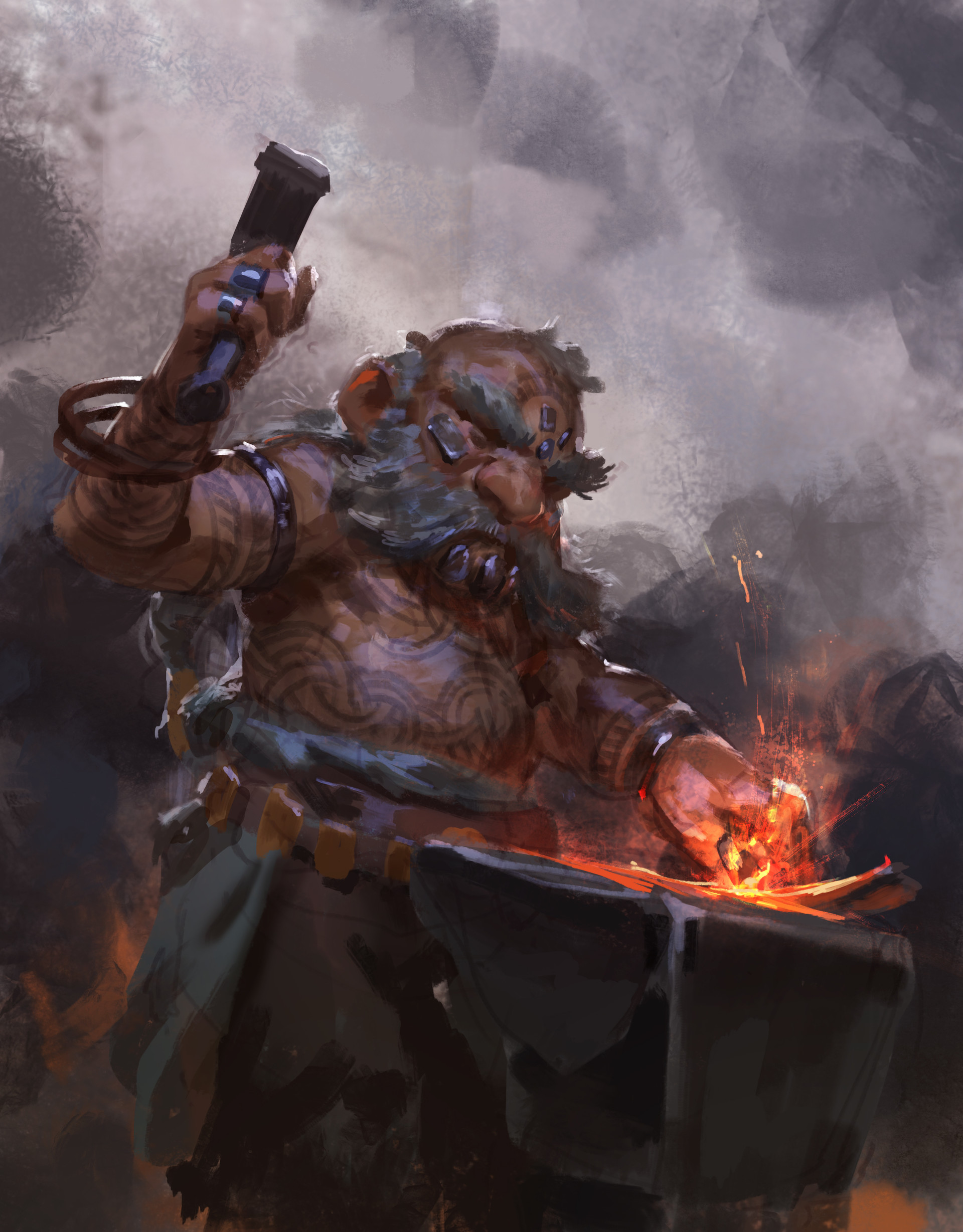 Even Amundsen digital painting Character design Sketchy Gnome blacksmith