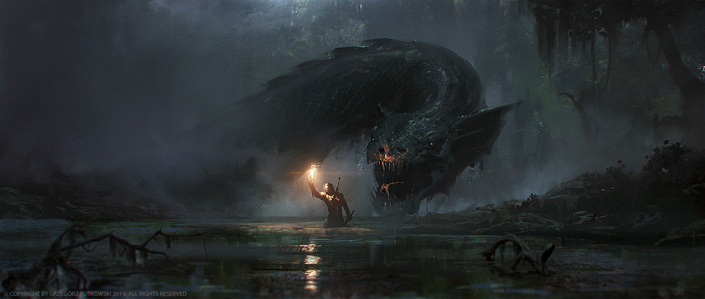Grzegorz Rutkowski Digital Painting Illustration Dragon Swamp Ambush 