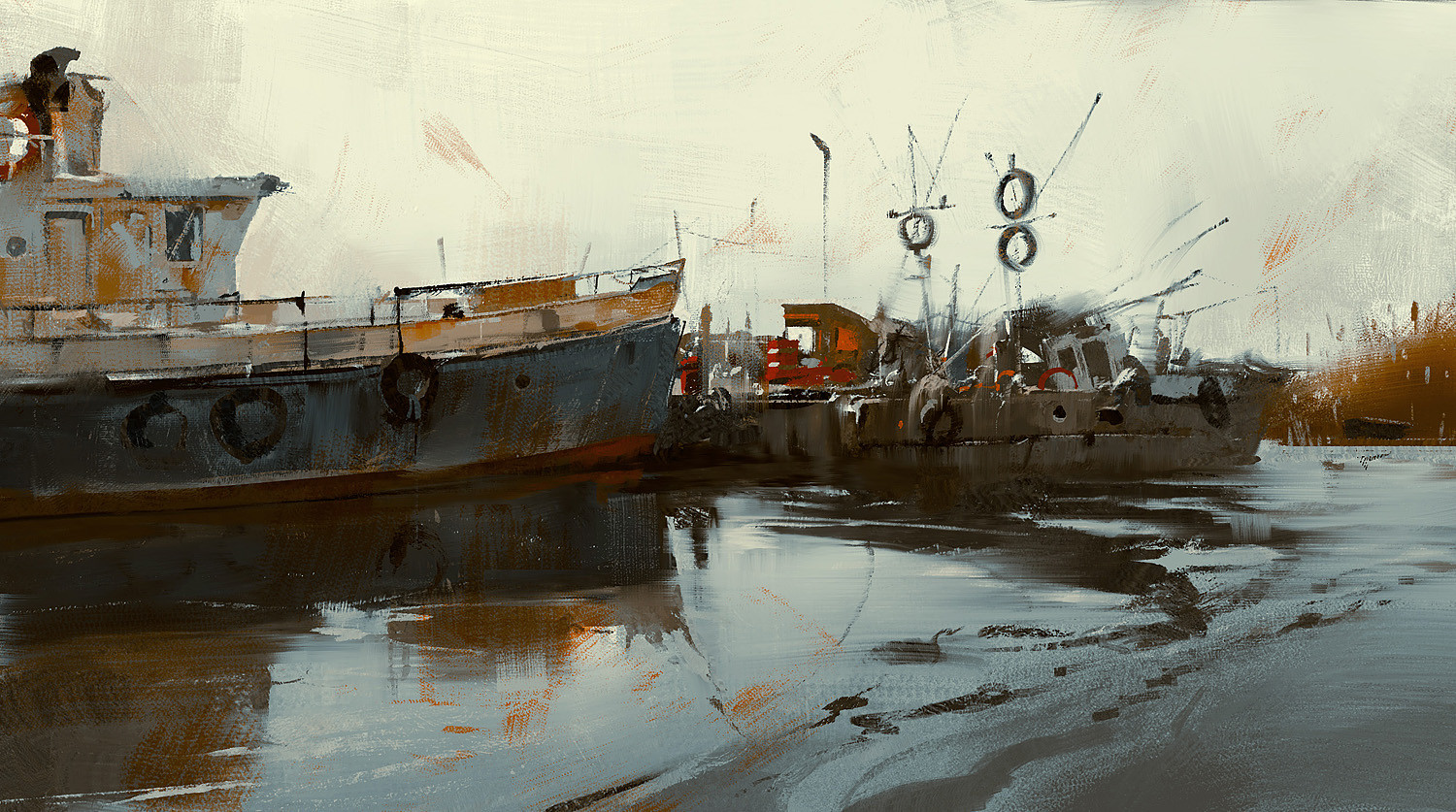 Grzegorz Rutkowski Digital Painting Illustration study boats