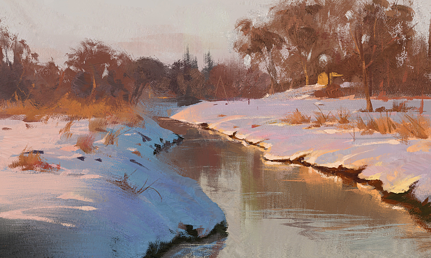 Grzegorz Rutkowski Digital Painting Illustration winter snow sunset