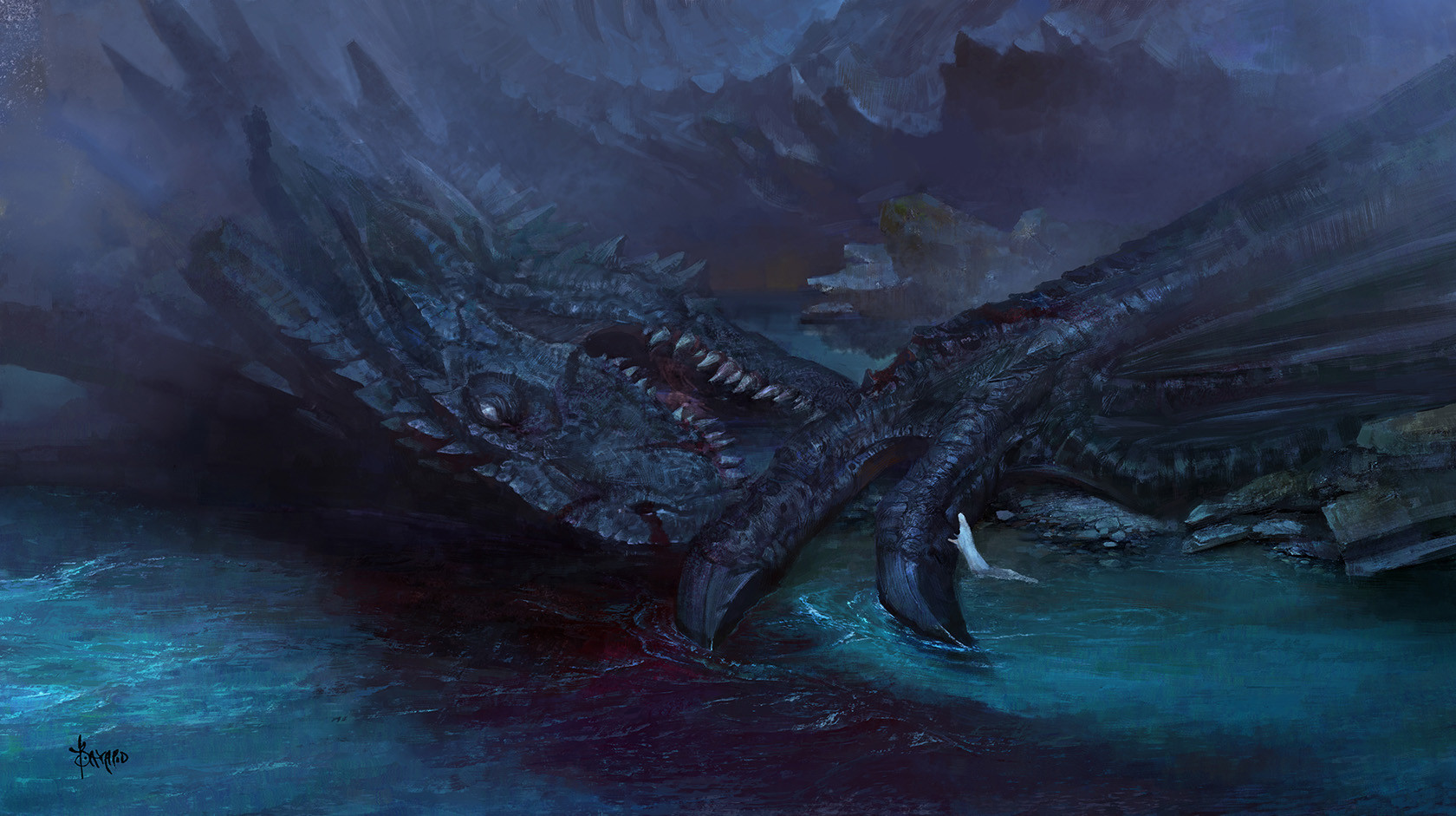 Bayard Wu Digital Painting Illustration Fantasy Dragon Fall