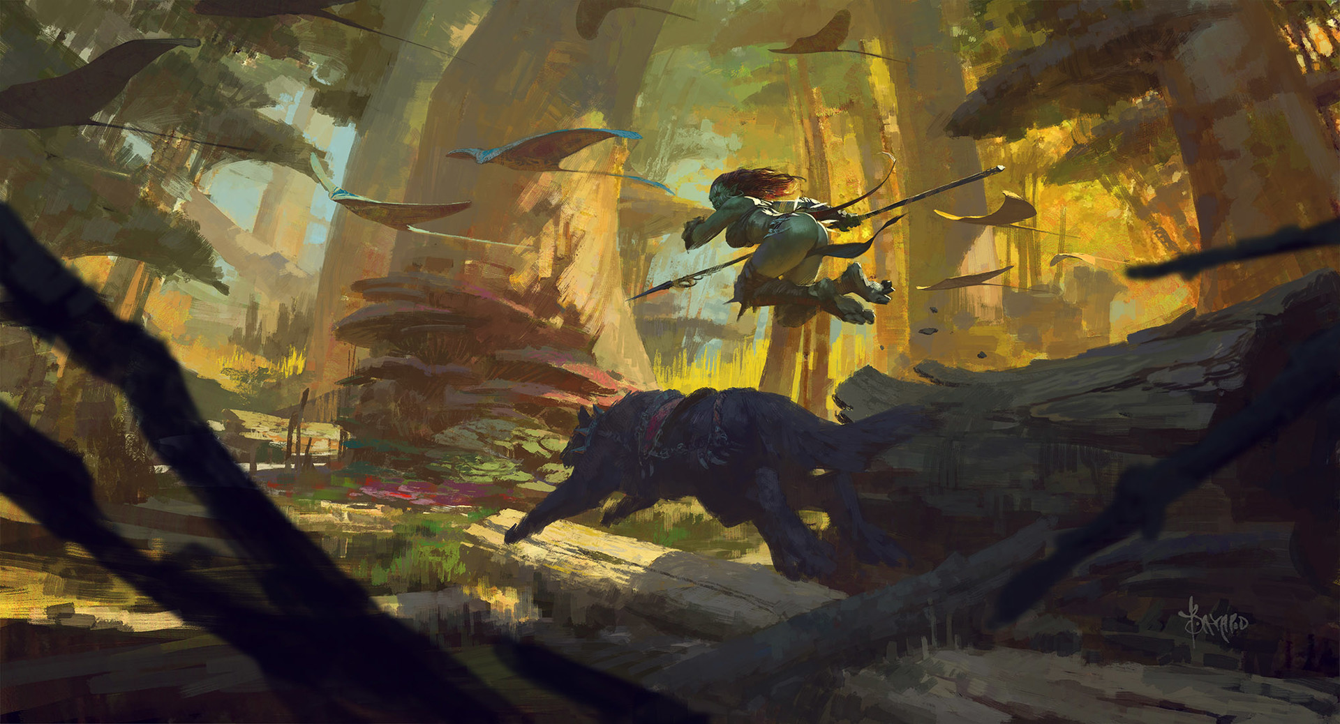 Bayard Wu Digital Painting Illustration Fantasy Orc Huntress Autumn