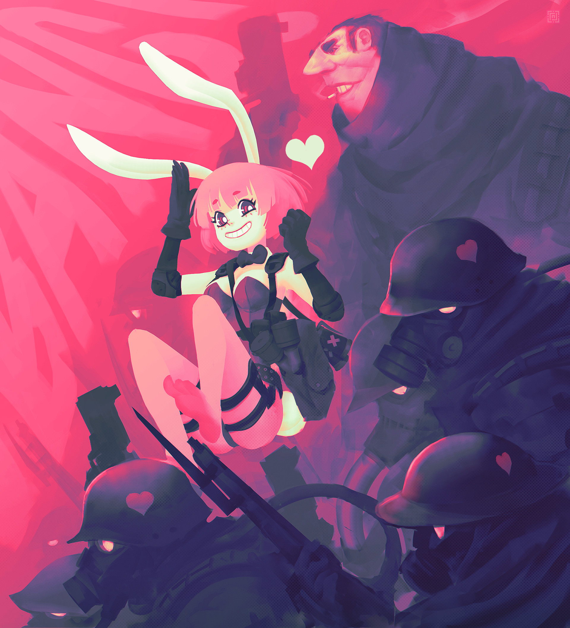 Deadslug_digital_painting_illustration_girl_soldiers_pink_bunny