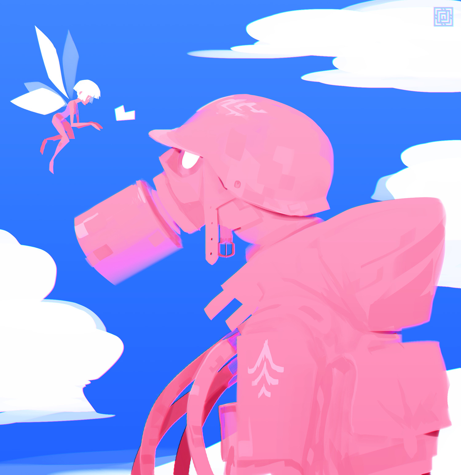Deadslug_digital_painting_illustration_pink_soldier_helmet_fairy