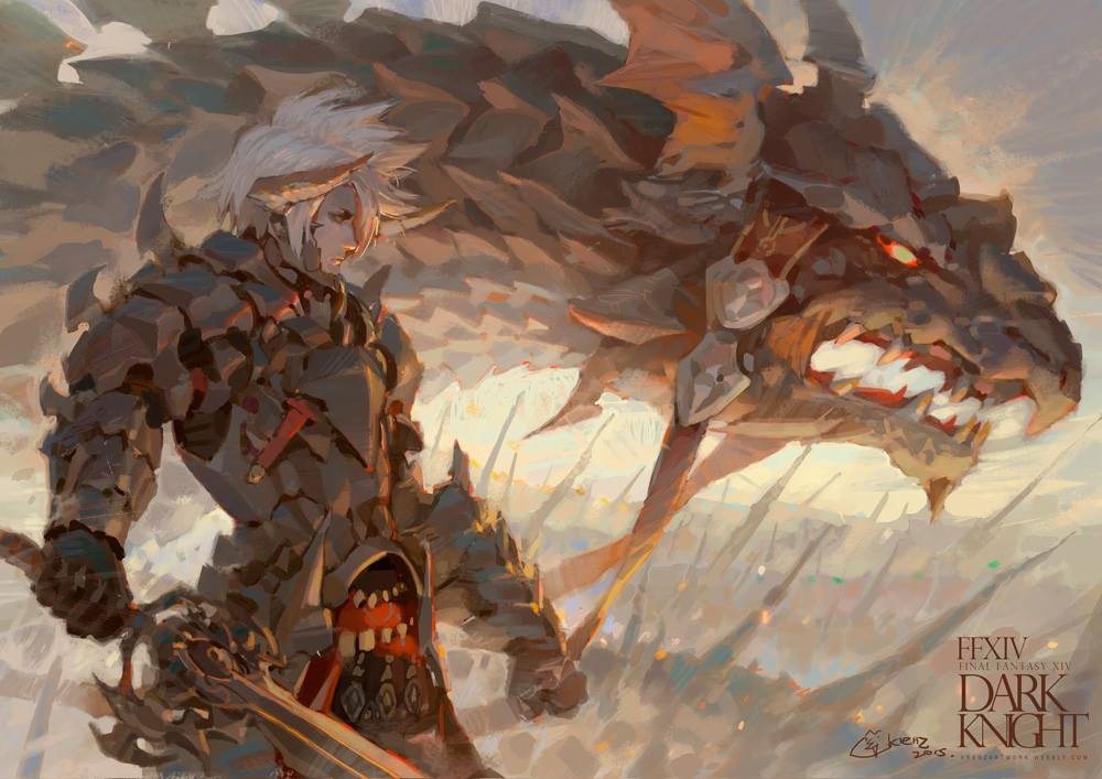 Krenz_Cushart_digital_painting_illustration_knight_dragon_finalfantasy