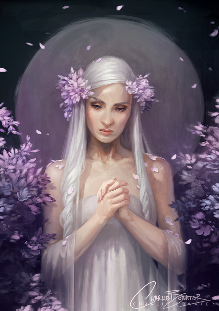 Charlie_Bowater_digital_painting_illustration_girl_white_lilas