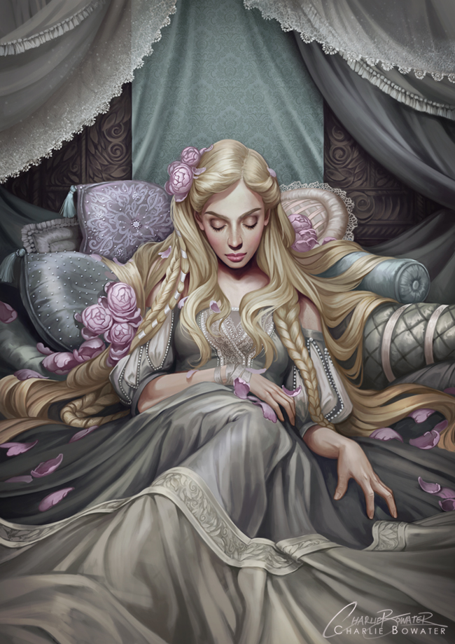 Charlie_Bowater_digital_painting_illustration_sleepingbeauty_bed