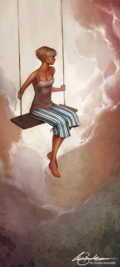 Charlie_Bowater_digital_painting_illustration_girl_clouds_swing