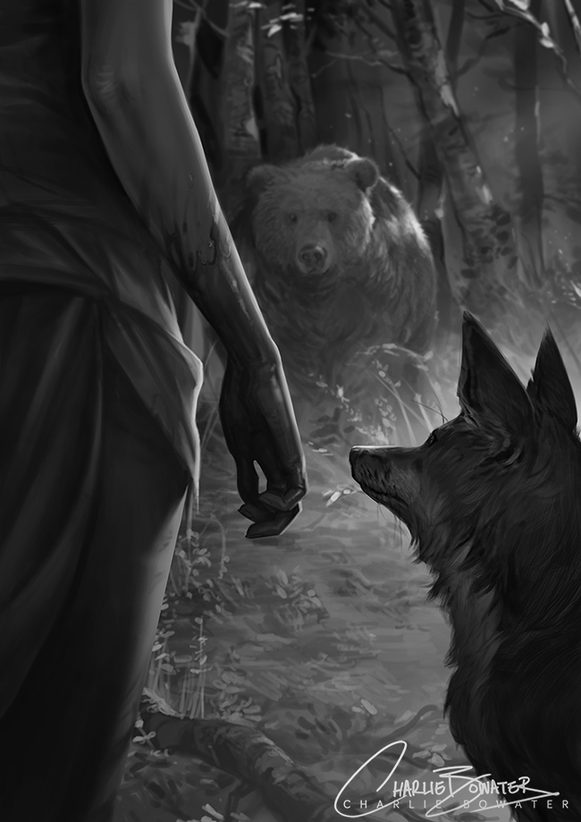 Charlie_Bowater_digital_painting_illustration_bear_wolf_scenery