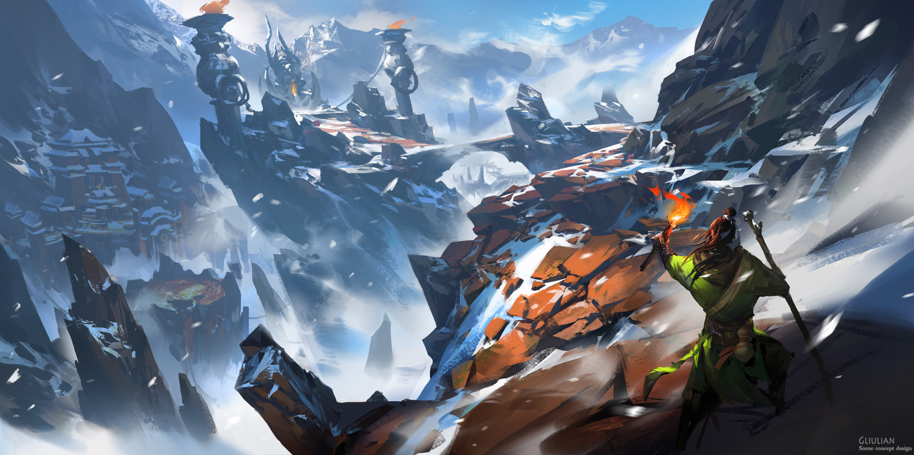 G Liulian digital painting concept art mage in snow mountain