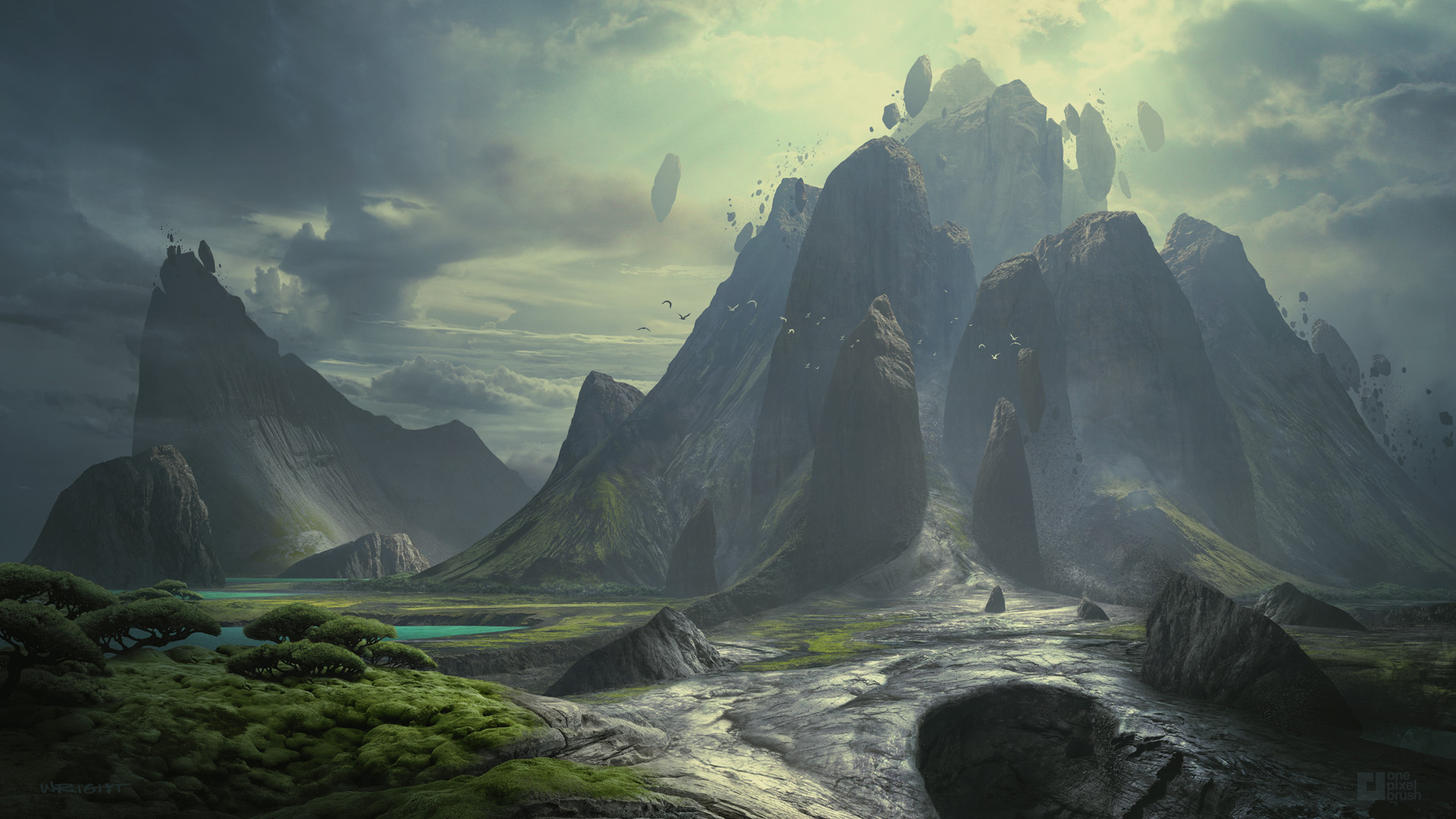 inspiration hebdo digital painting Richard Wright mountain landscape