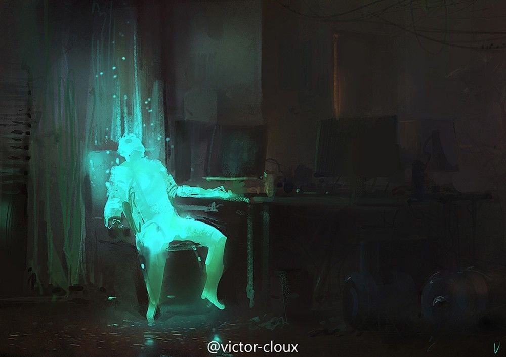 Victor Cloux Digital Painting Illustration Spectral guys desk