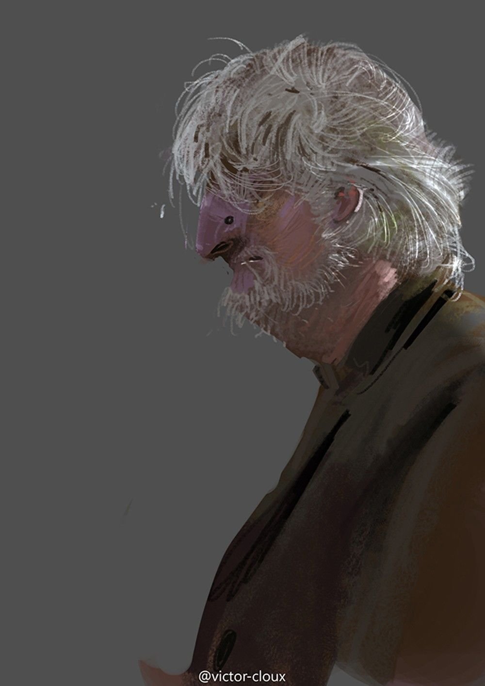 Victor Cloux Digital Painting Illustration Old Man Grey Sketch