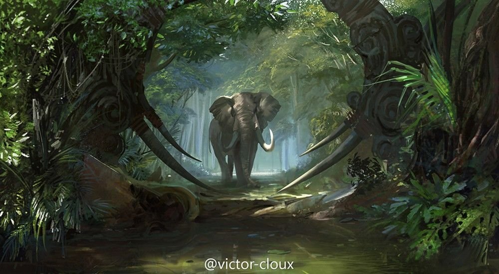 Victor Cloux Digital Painting Illustration Elephant jungle