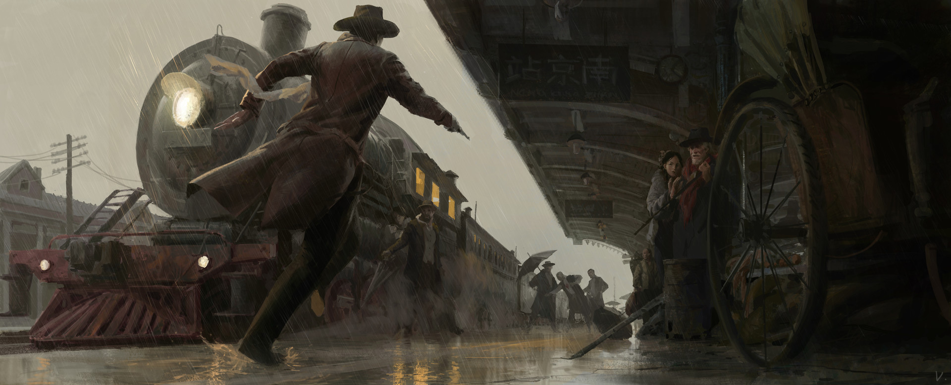 Victor Cloux Digital Painting Illustration Western Killing Train 