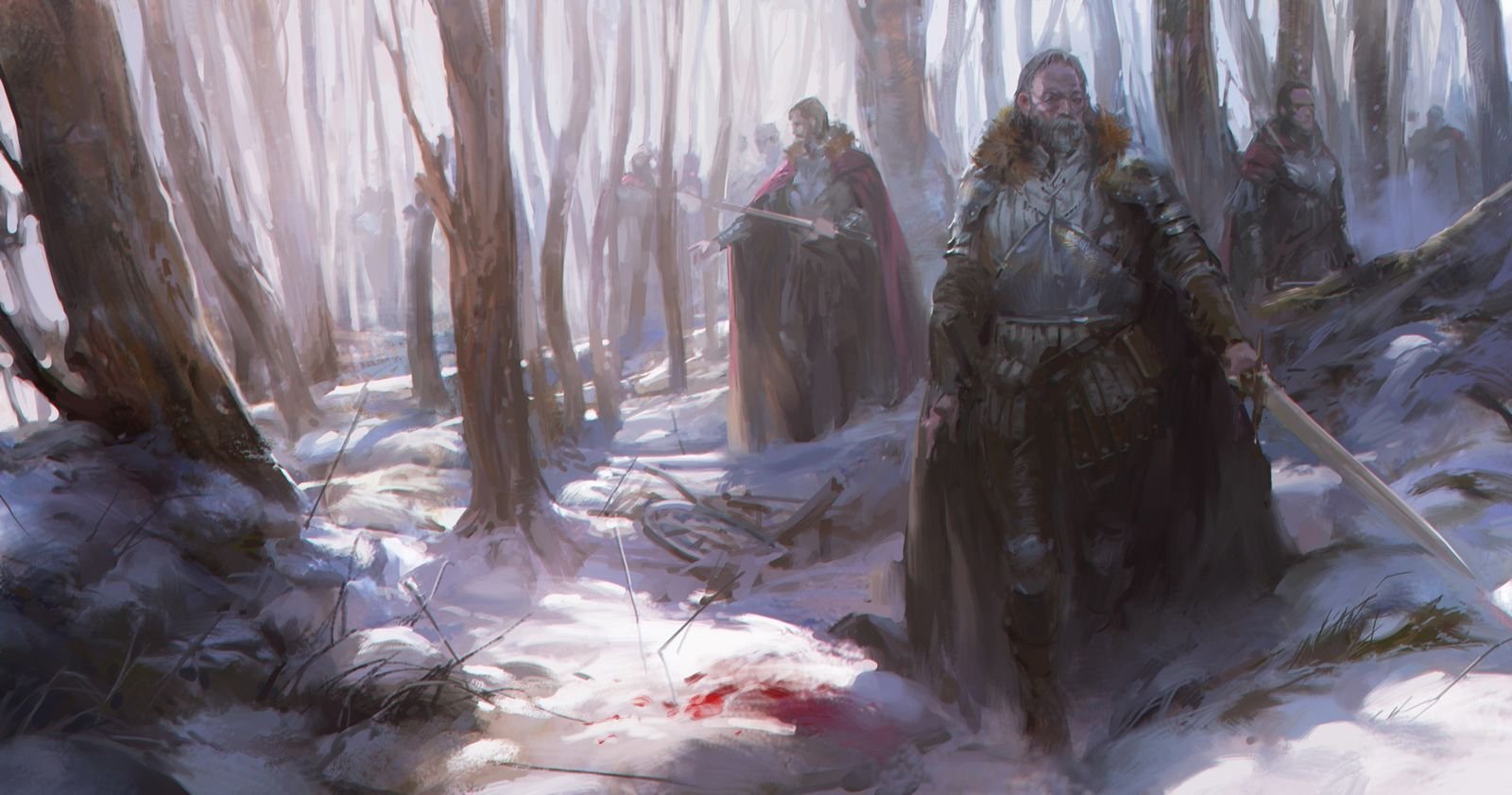 Victor Cloux Digital Painting Illustration Knight Snow Blood