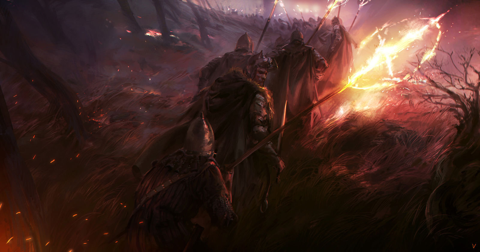 Victor Cloux Digital Painting Illustration Knight Fire Attack
