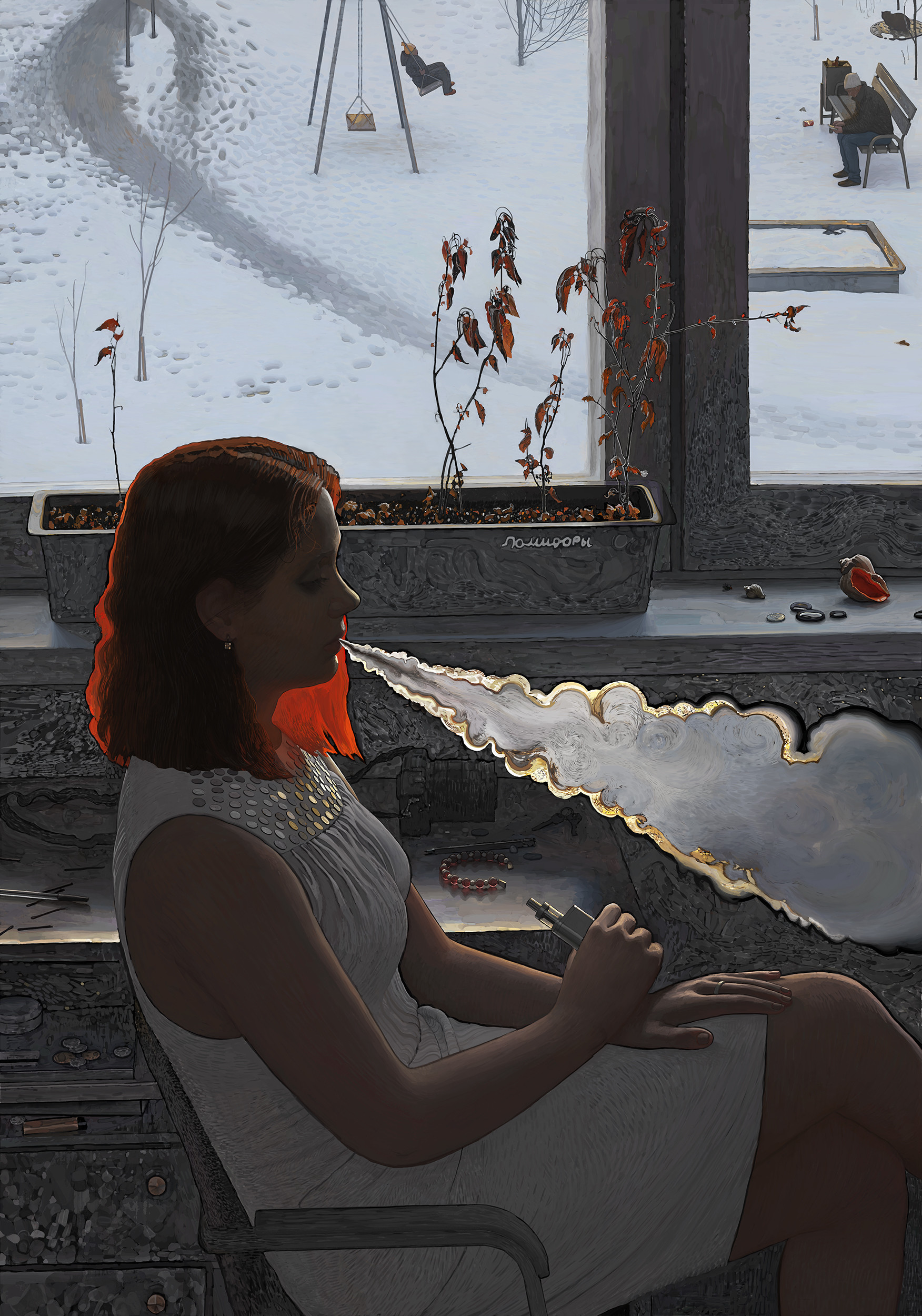 Andrey Surnov Digital Painting Vape girl snow