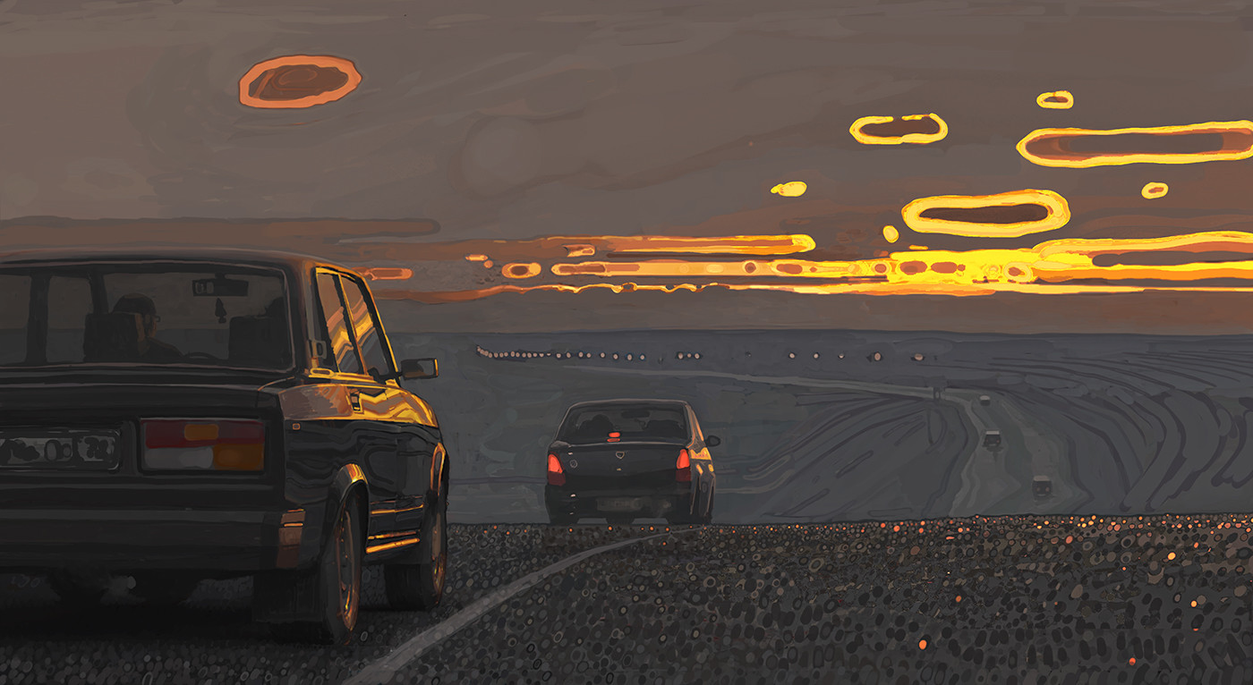 Andrey Surnov Digital Painting Evening traffic