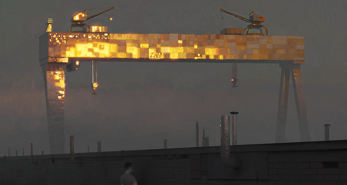 Andrey Surnov Digital Painting Shipyard Crane