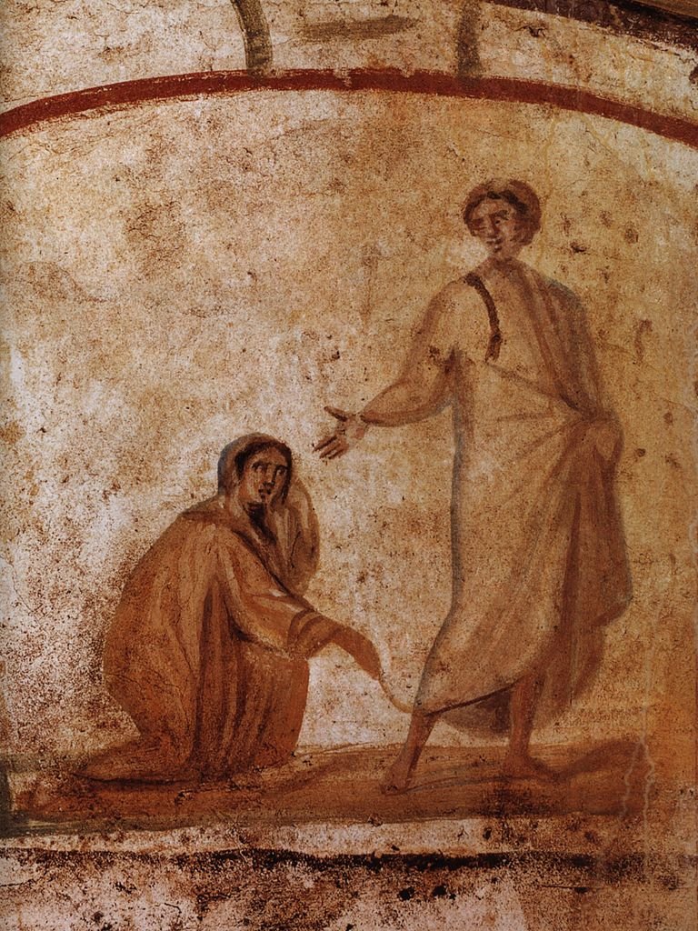 Anonyme, le Christ soignant une femme blessé, catacombe romaine, 300-350