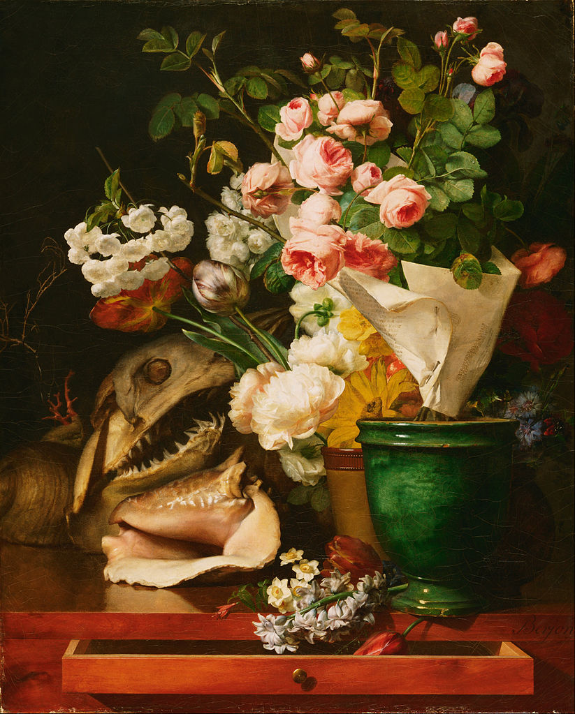 Antoine Berjon, vase de fleurs avec coquillages et tête de requin, Philadelphia museum of art, 1819 