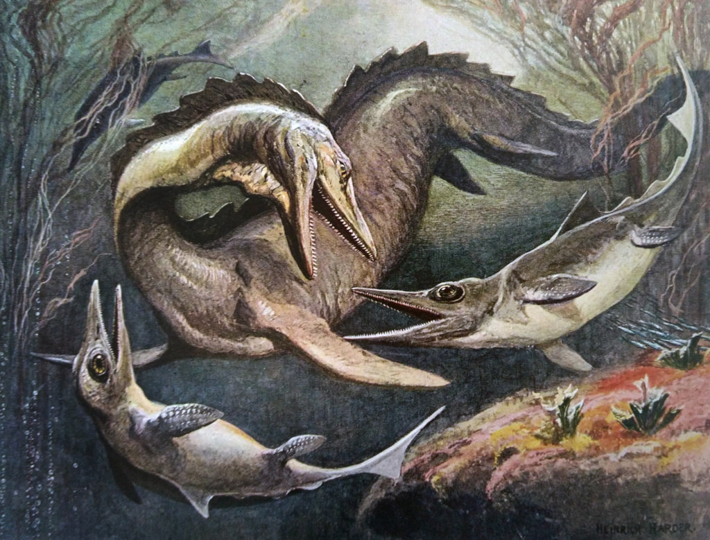Heinrich Harder, Ichtyosaures combattant un mosasaure, 1912 