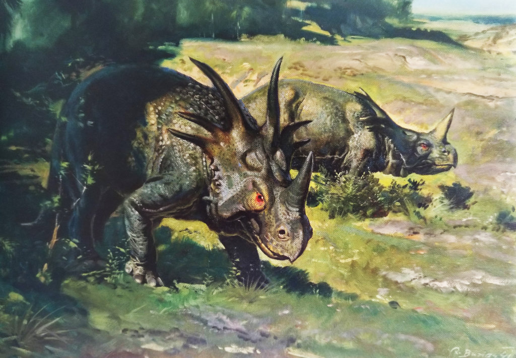 Zdenek Burian, Dinosaure styracosaure herbivore à cornes, 1941 (72x52cm)